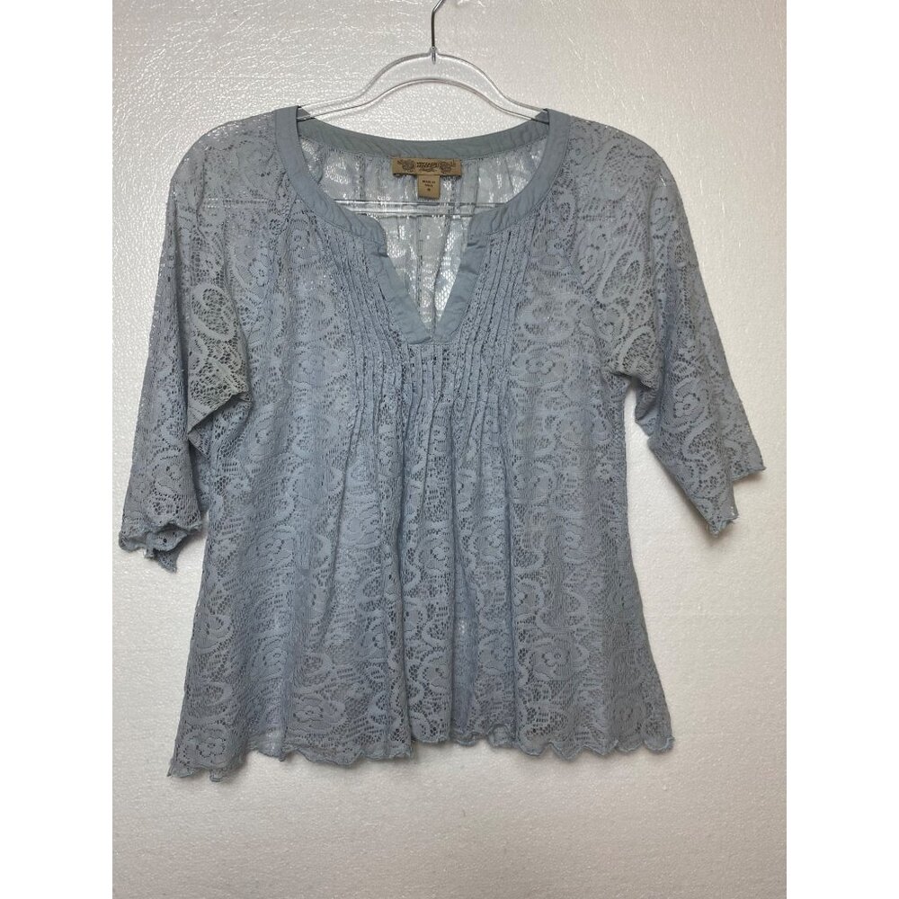 Vintage America‎ Baby Blue Lace Blouse Top Shirt Victorian Boho Feminine Small